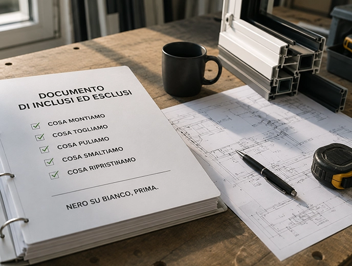Documento THUNDRA degli inclusi ed esclusi accanto a un profilo di finestra