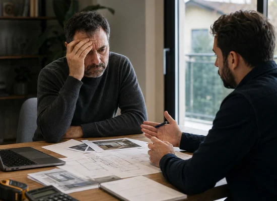Cliente sconfortato davanti a un preventivo di serramenti con voci poco chiare